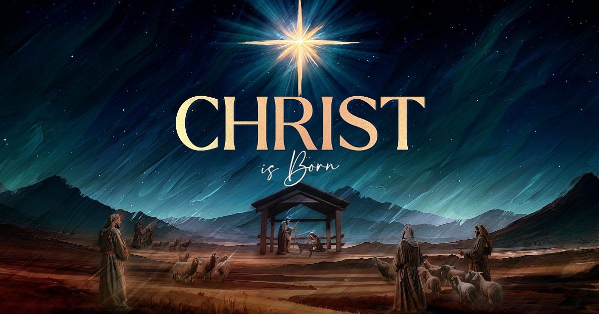 Christian Christmas poems collection featuring nativity scene with Star of Bethlehem, shepherds, and manger - celebrating the birth of Jesus Christ