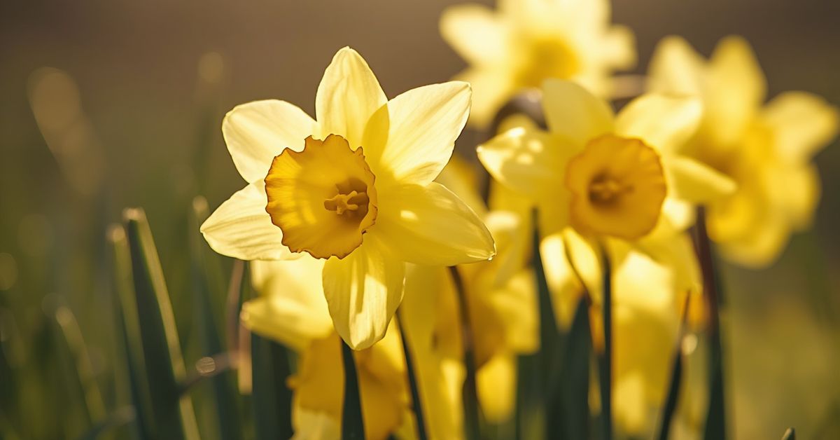 Golden daffodils in soft morning light, a visual imagery poems example