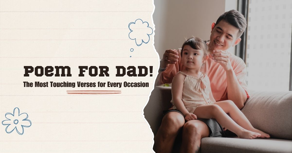 Poem for dad — a smiling father sitting with his little daughter on a couch sharing a warm moment