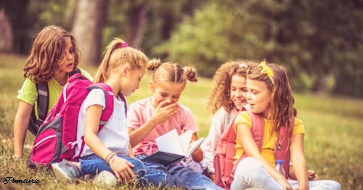 poems for 5th graders being read aloud by students sitting outdoors on grass
