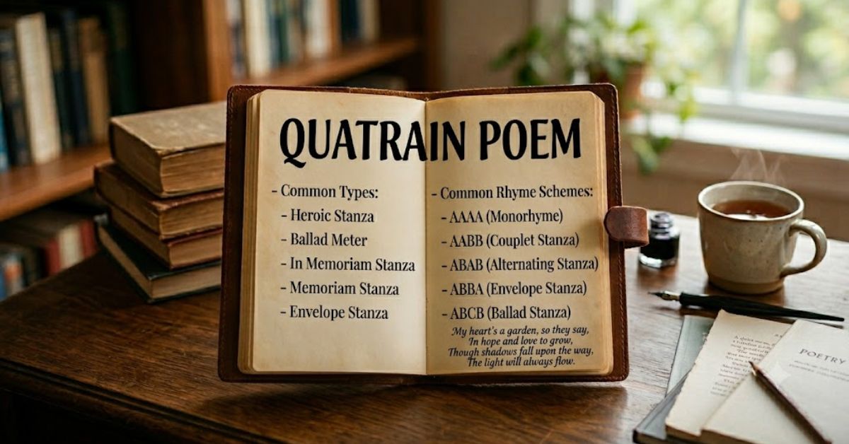 Illustrated guide to the quatrain poem with rhyme scheme examples
