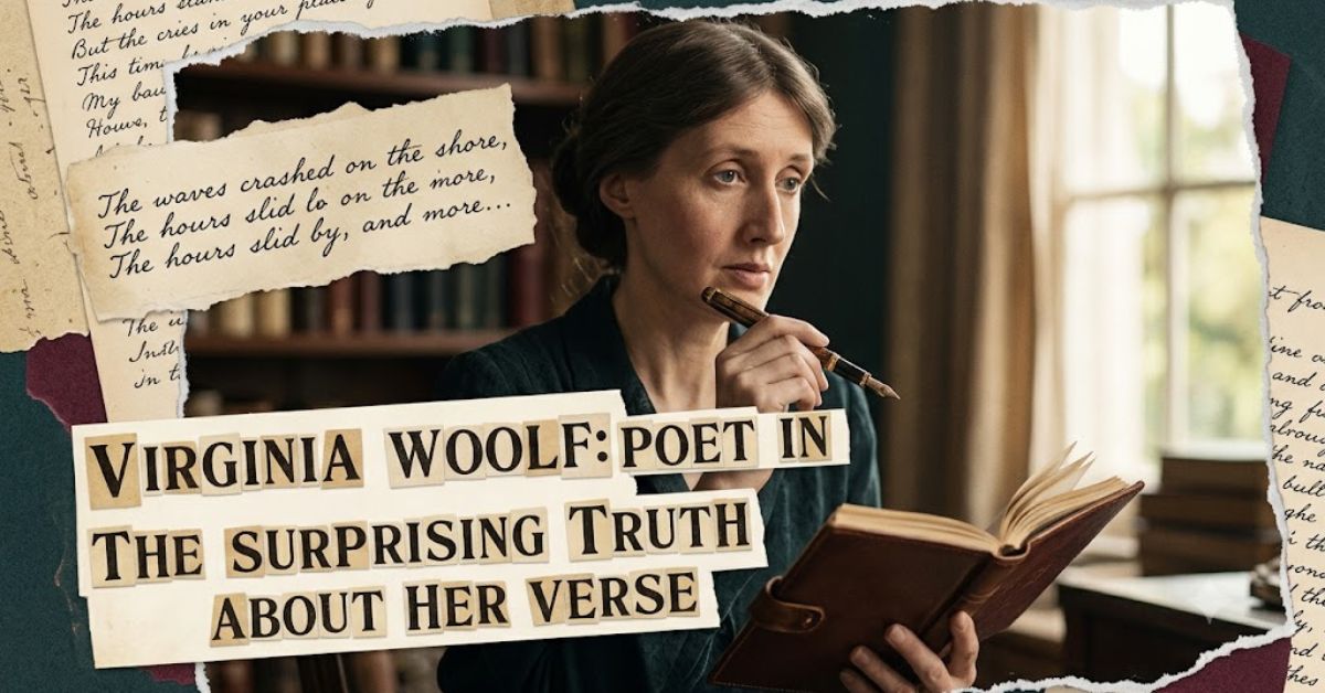 Virginia Woolf poems featured image showing that virginia write and read a book