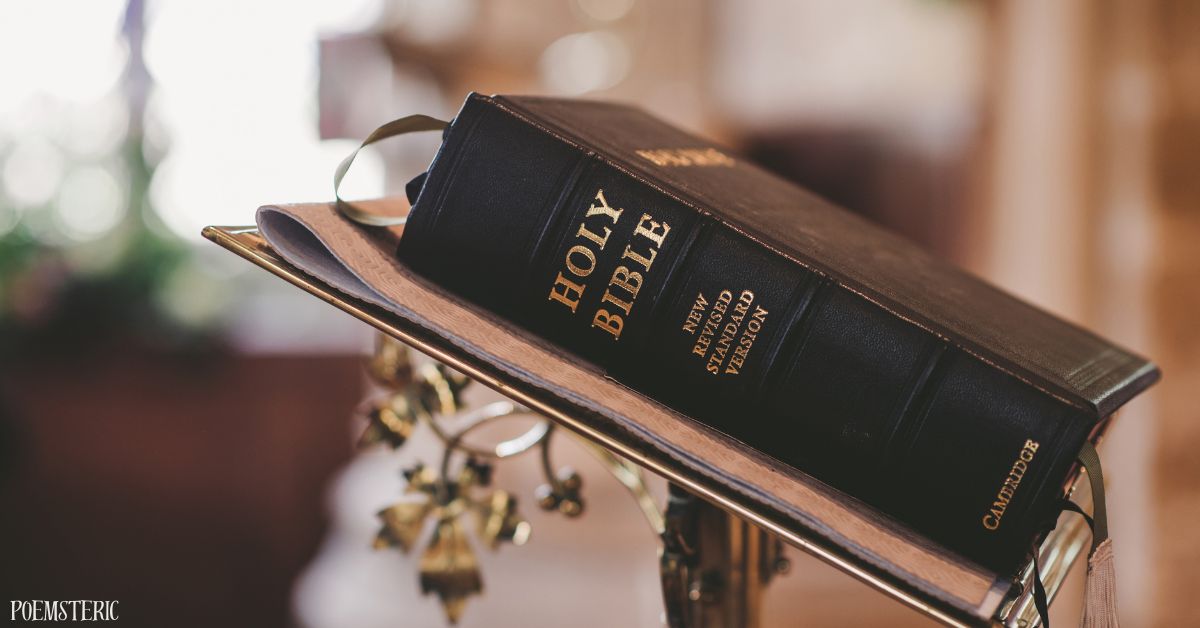 Holy Bible resting on a church lectern, inspiration behind bible poems