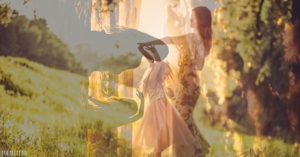 Mother and daughter dancing together in golden sunlight, capturing the emotional poems for mom from daughter theme