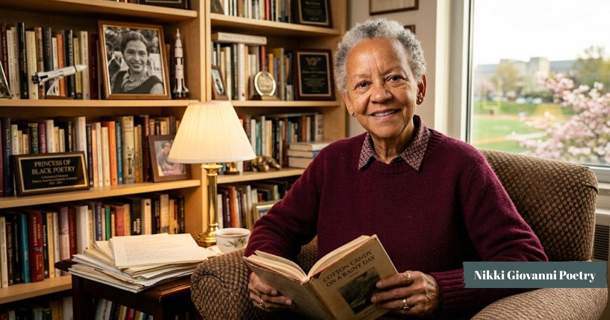 Nikki Giovanni's poetry featured as she reads her book Cotton Candy on a Rainy Day at home