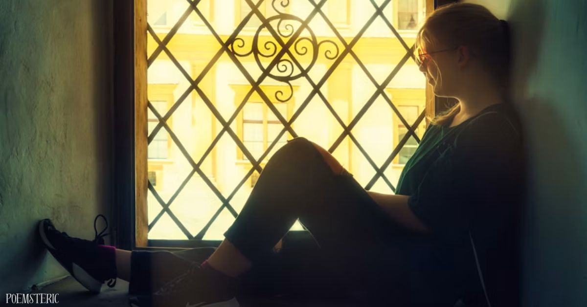 Girl sitting by a sunlit window, mood capturing poems about nostalgia and quiet reflection