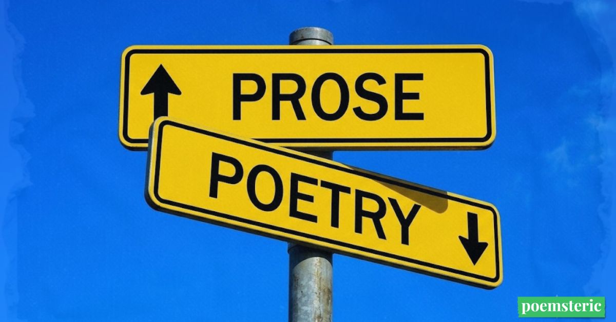 Yellow street signs reading Prose and Poetry crossing at an intersection, symbolizing prose poetry
