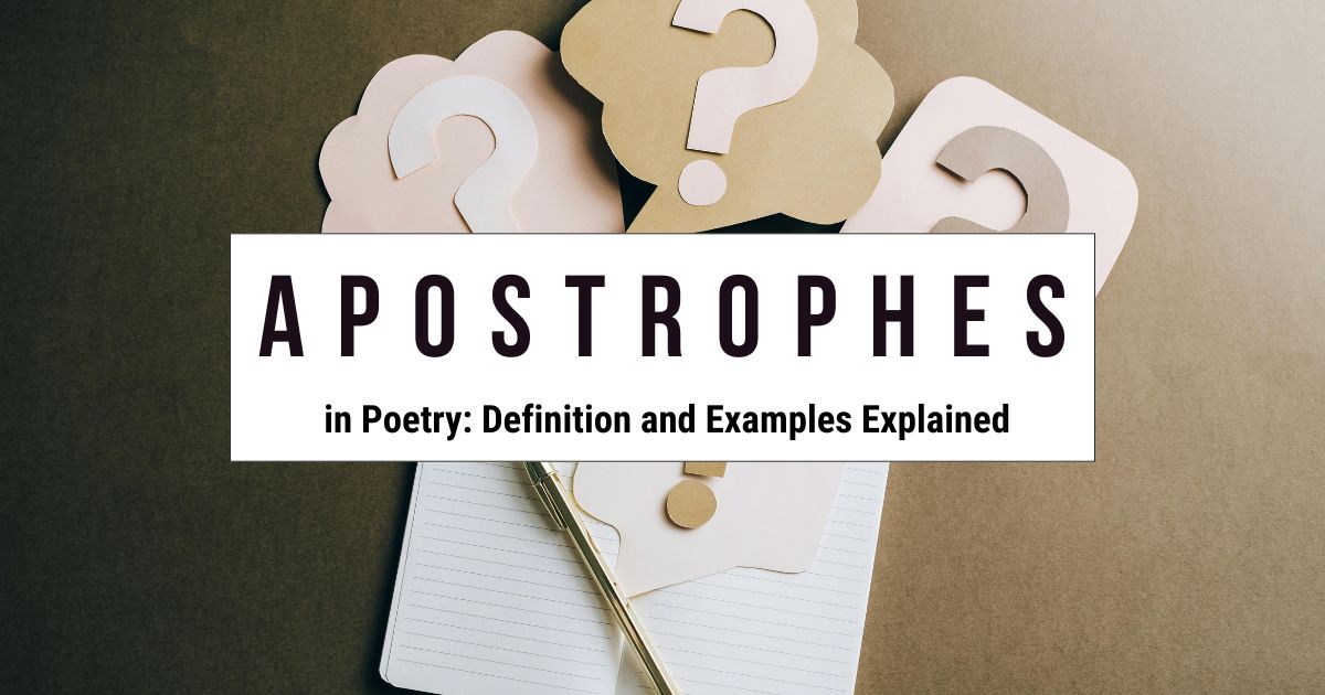 Apostrophe in poetry definition and examples with cut-out question marks.