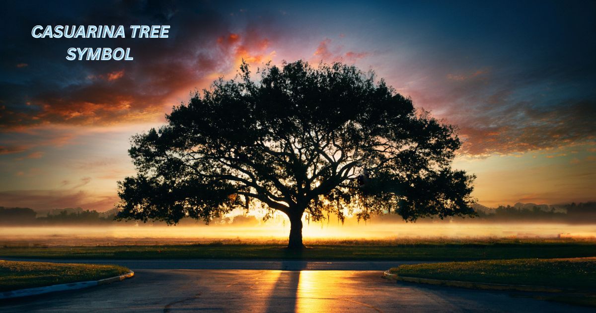 Casuarina tree symbol – silhouette at sunset representing memory and loss.