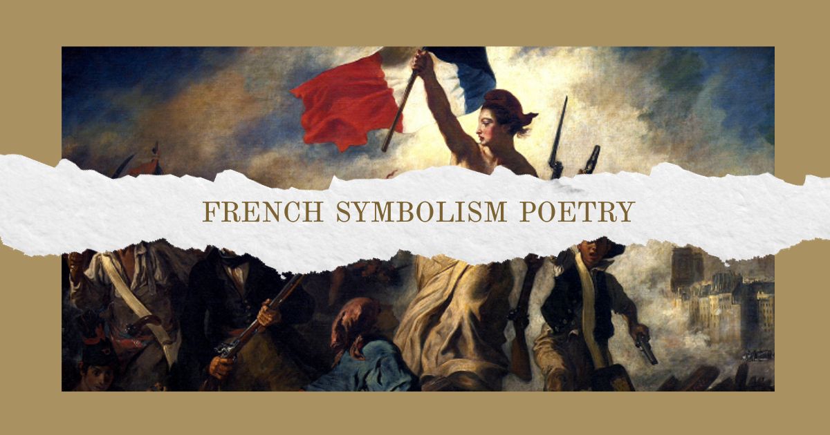 French symbolism poetry banner with Delacroix's Liberty painting.