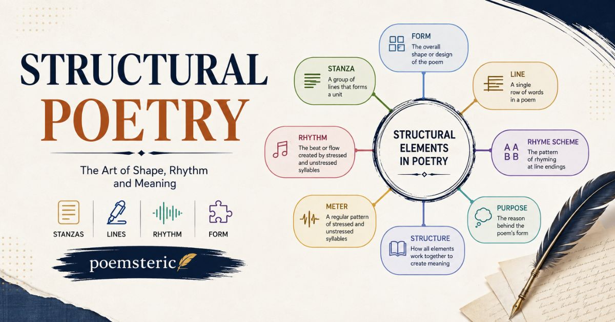 Structural poetry diagram showing stanza, line, rhyme scheme, meter, rhythm, and form elements