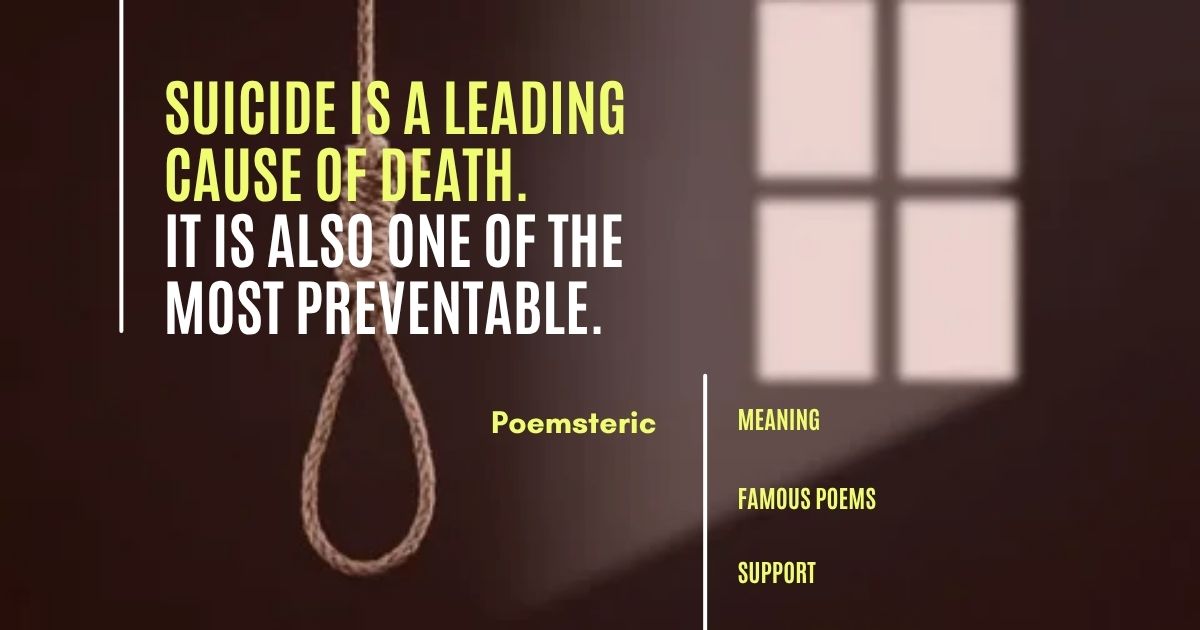 Suicide poetry meaning and support guide featuring hanging rope symbol with text on prevention.