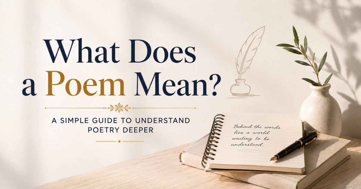 What does the poem mean – notebook and quill illustration for poetry guide.