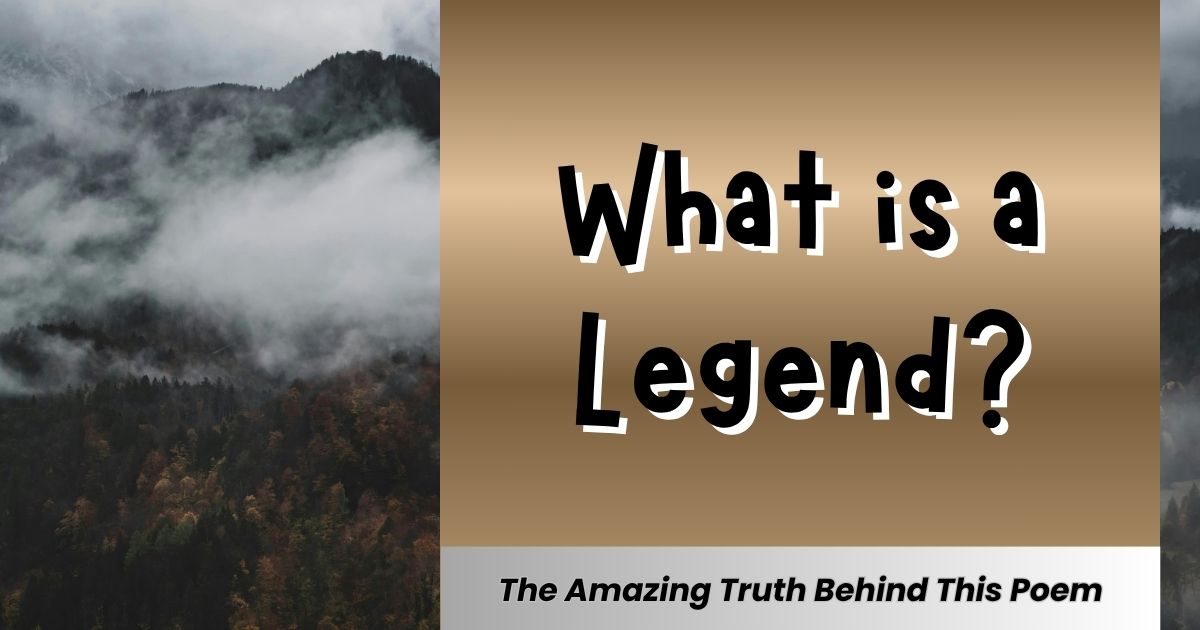 What is a legend - misty forest mountains beside bold text.
