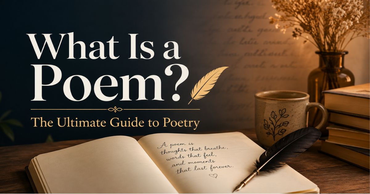 What is a poem open notebook with handwritten verses and pen.
