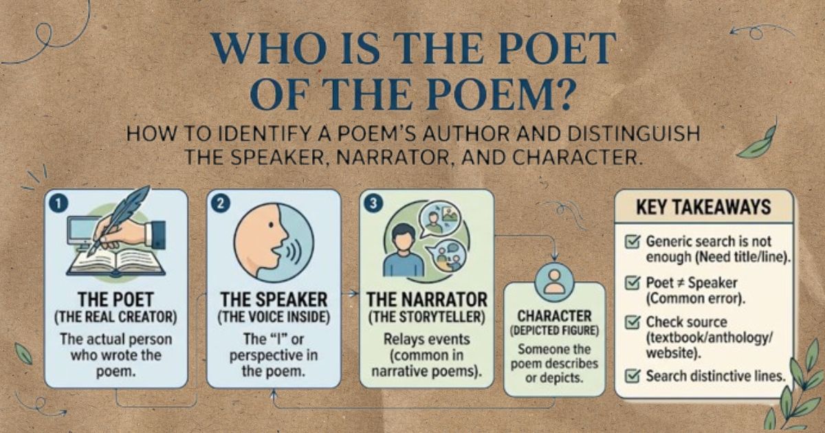 Who is the poet of the poem infographic on poet, speaker, narrator, and character.