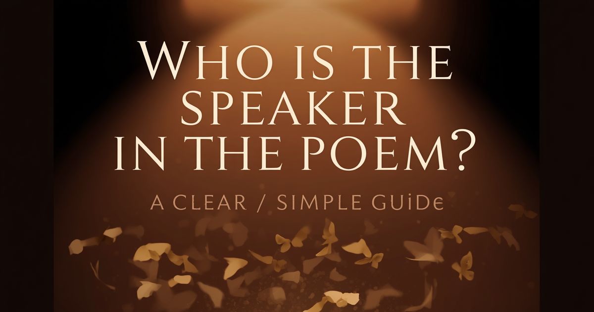 Who is the speaker in the poem spotlight title graphic with falling golden leaves.