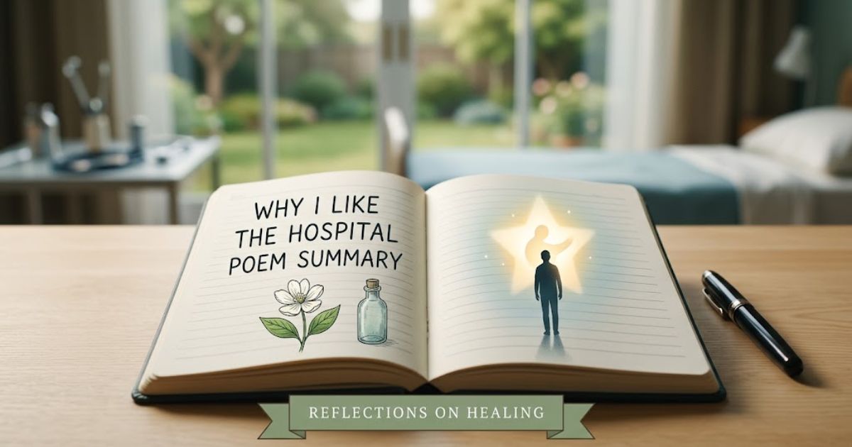 Why I like the hospital poem summary open journal with glowing star illustrating healing and reflection.