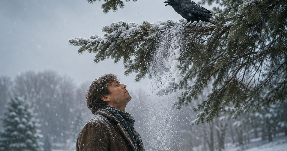 How the poet observed nature — crow shaking snow from hemlock, Dust of Snow poem.