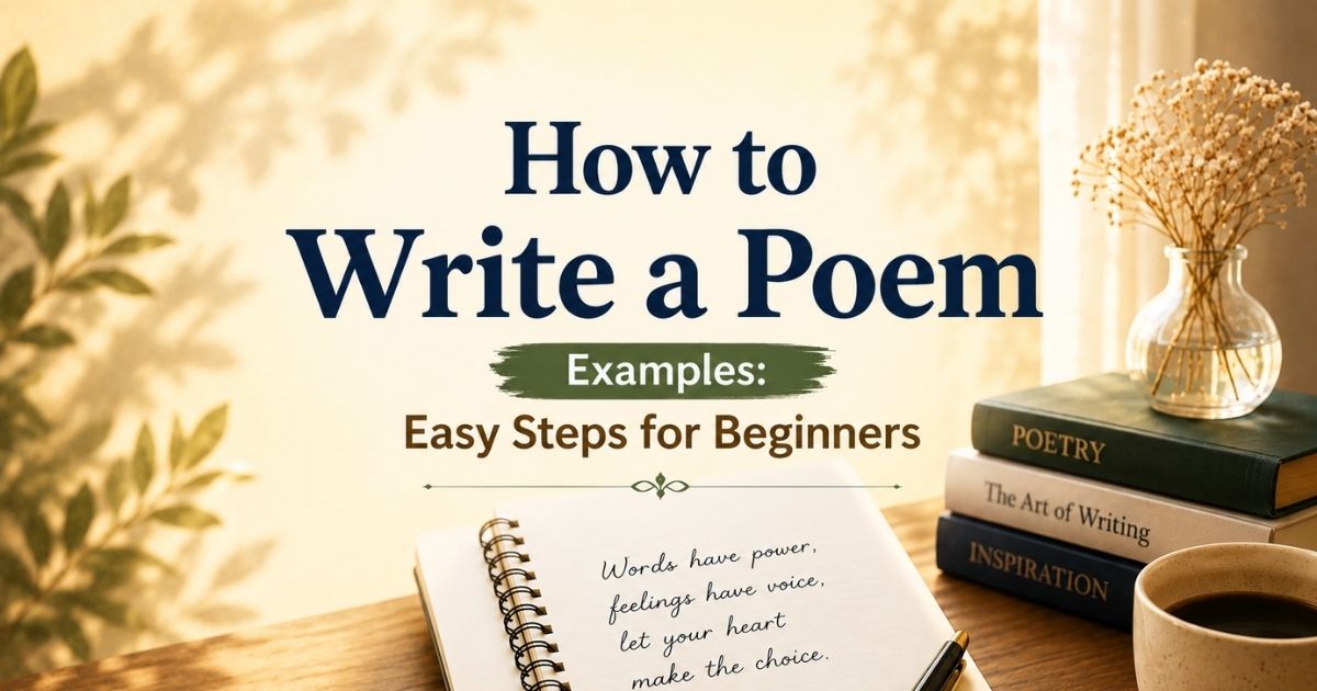 How to Write a Poem Examples – easy steps for beginners with notebook and poetry books.