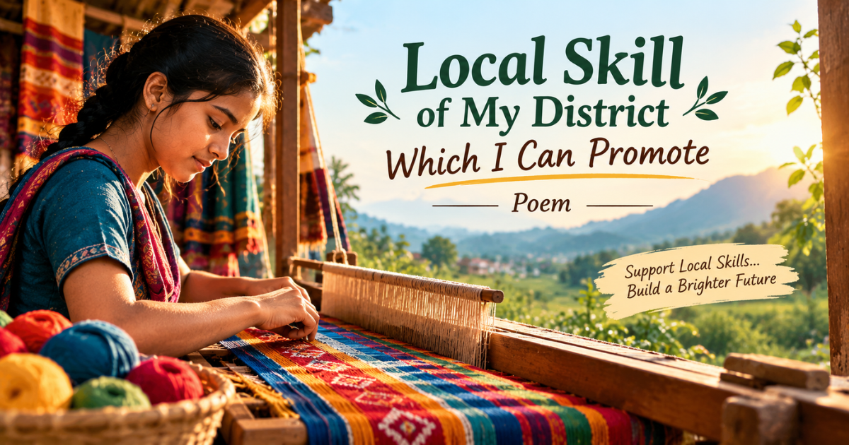 Local skill of my district which i can promote poem featuring traditional handloom weaving and a student promoting local crafts.