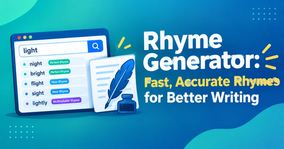 Rhyme Generator tool preview showing perfect, near, and multisyllabic rhymes for the word light.