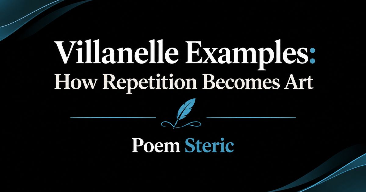 Villanelle Examples guide banner with quill icon, How Repetition Becomes Art