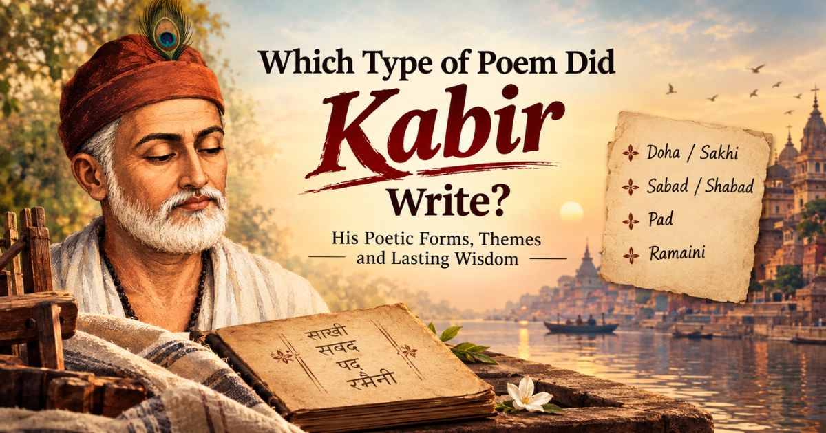 Which type of poem Kabir wrote - Doha, Sakhi, Sabad and Pad forms.