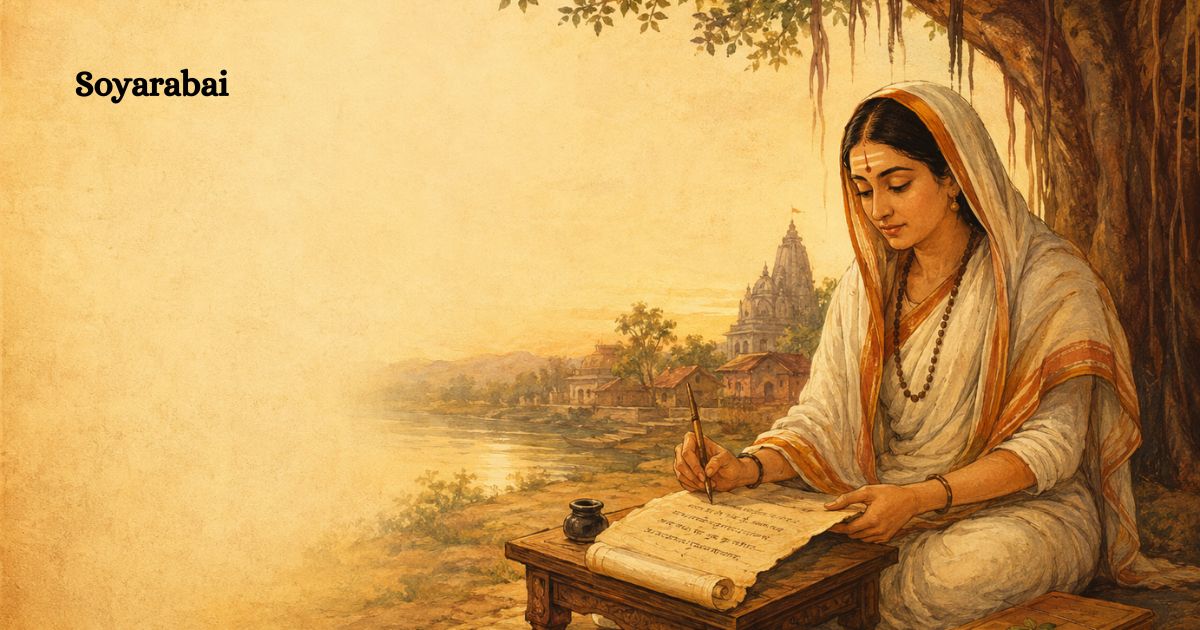 Soyarabai writing verses, depicting who wrote the poem on untouchability.